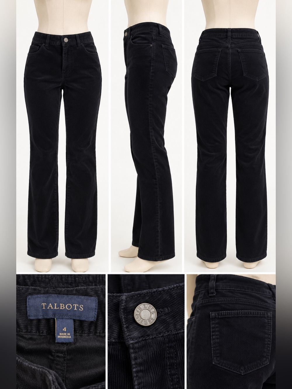 Talbots Black Corduroy Straight Leg Pants Size 4 Stretch Cotton